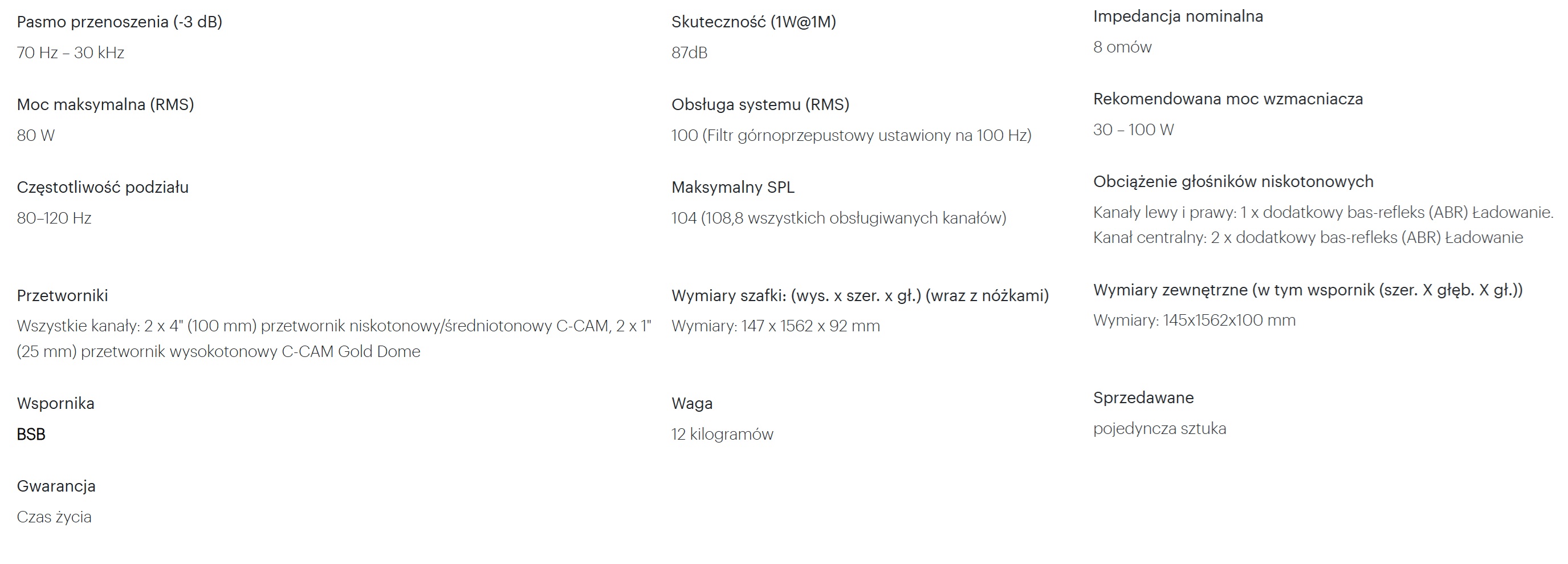 Monitor Audio SB-4 specyfikacja techniczna